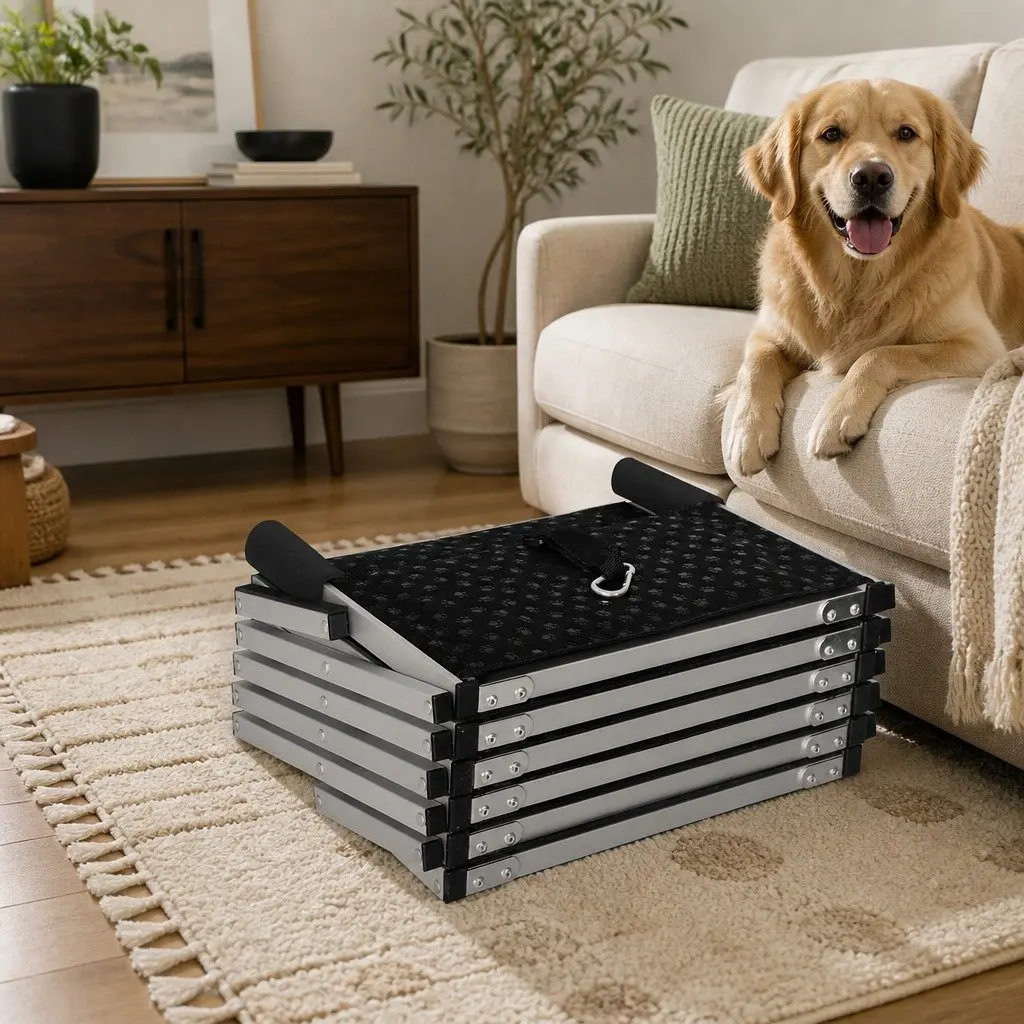 Pet Ramp Adjustable Height 6 Steps Foldable Portable Indoor Outdoor