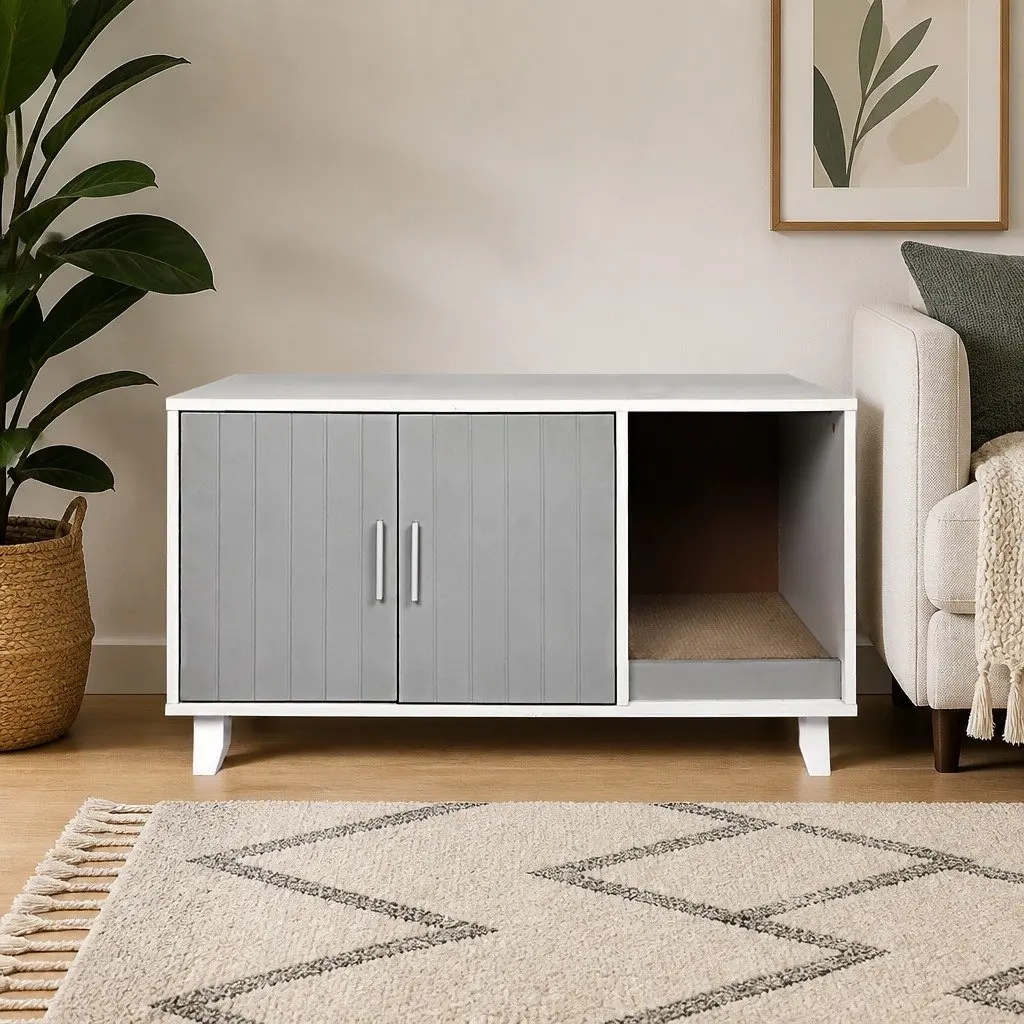 Cat Litter Box Enclosure Cabinet Wooden Furniture Grey 91cm W x 50cm D x 51cm H
