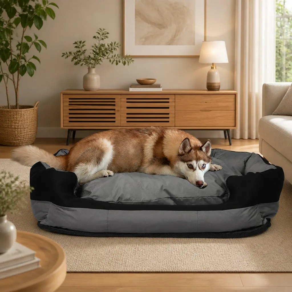 Waterproof Pet Dog Bed X-Large Orthopedic Memory Foam Removable Cover Bolster