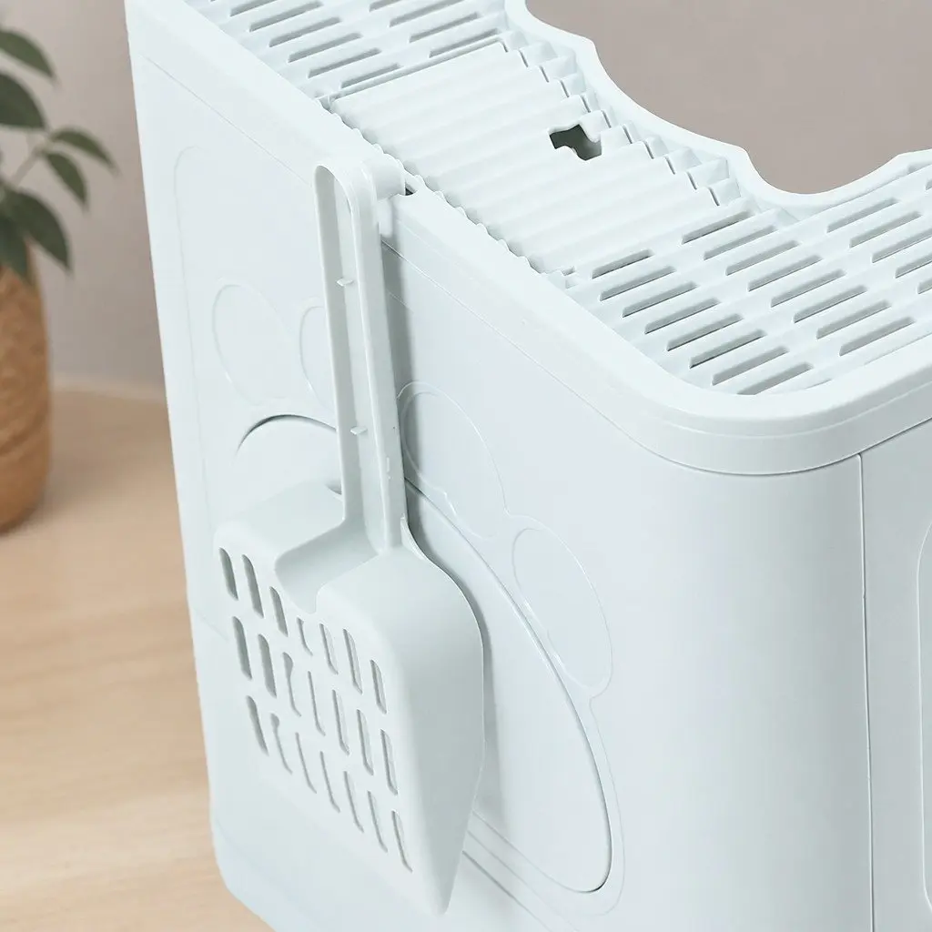 Enclosed Cat Litter Box with Entry Exit Doors and Removable Drawer Foldable Blue
