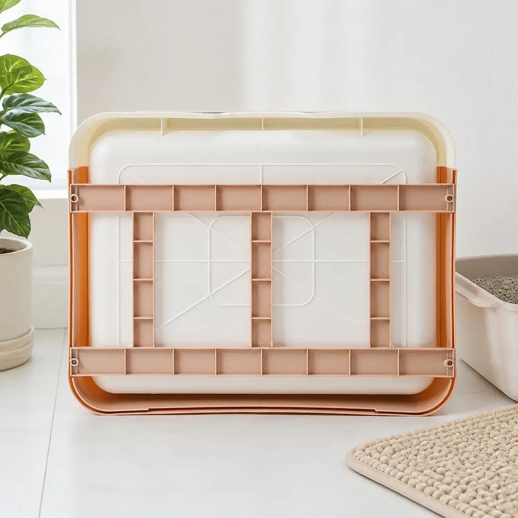 Foldable Cat Litter Box Enclosed Tray with Entry Exit Door Removable Drawer 48.5cm L x 38cm W x 36.5cm H