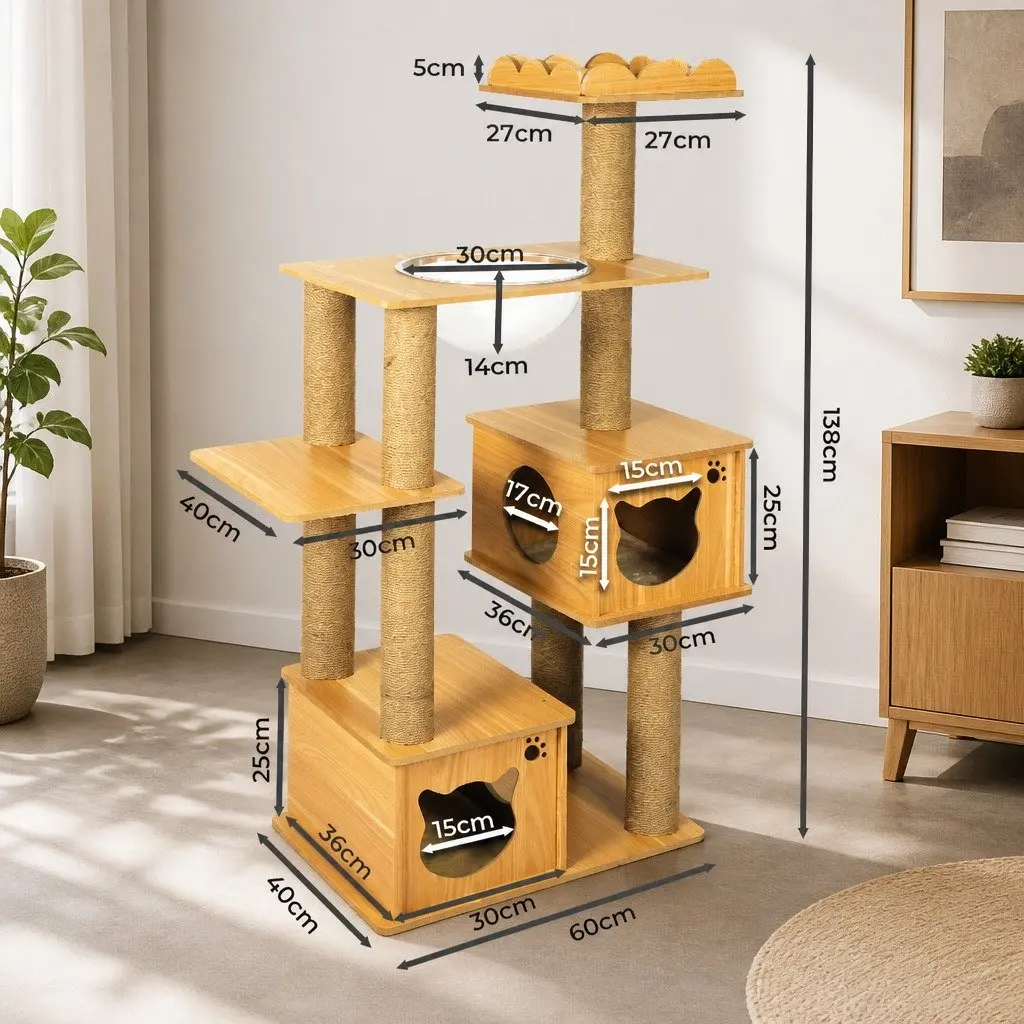 Cat Tree Multi-Level Tower 60cm L x 40cm W x 138cm H