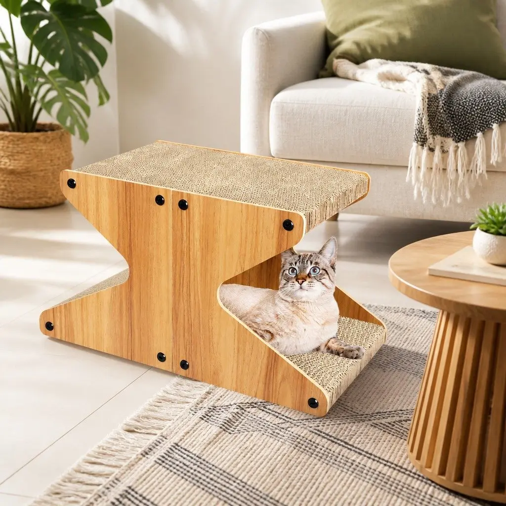Cat Scratching Board Corrugated Cardboard MDF Frame 50cm x 25cm x 28cm