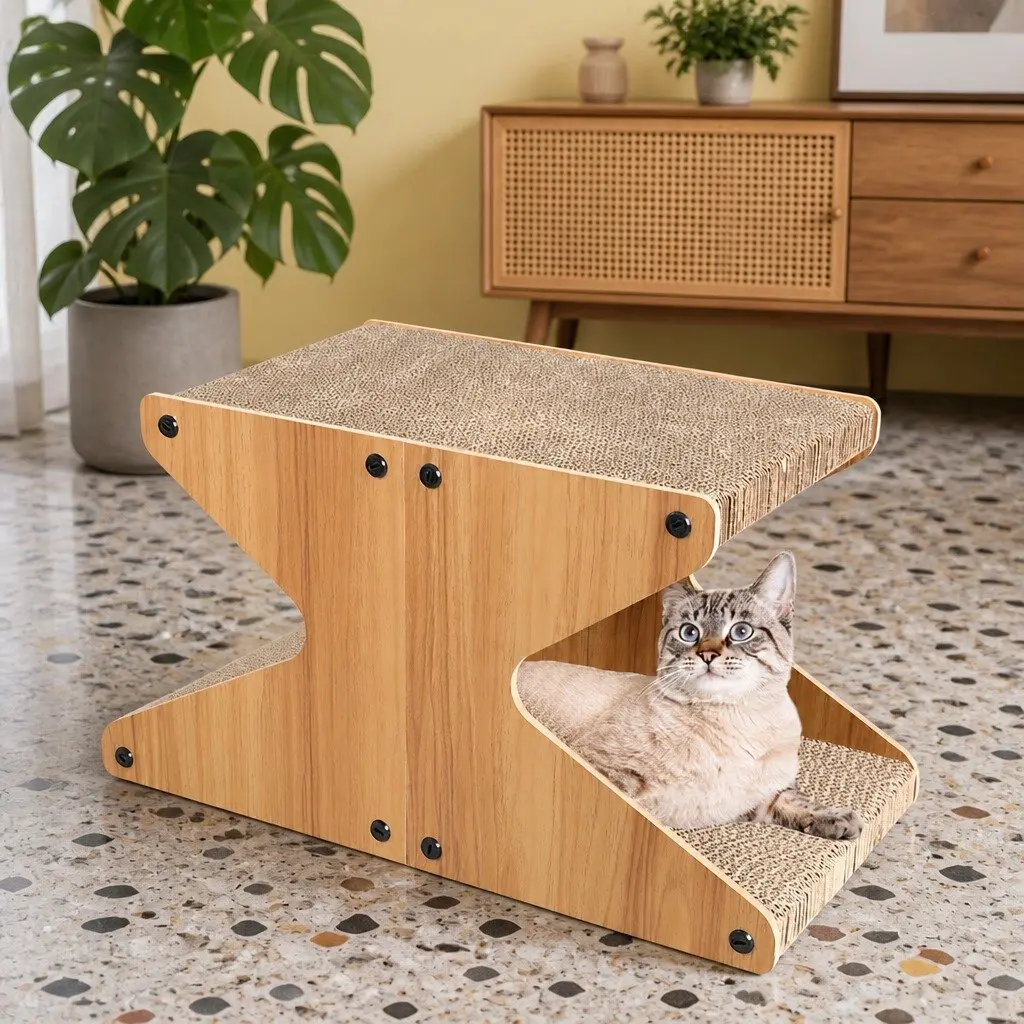 Cat Scratching Board Corrugated Cardboard MDF Frame 50cm x 25cm x 28cm