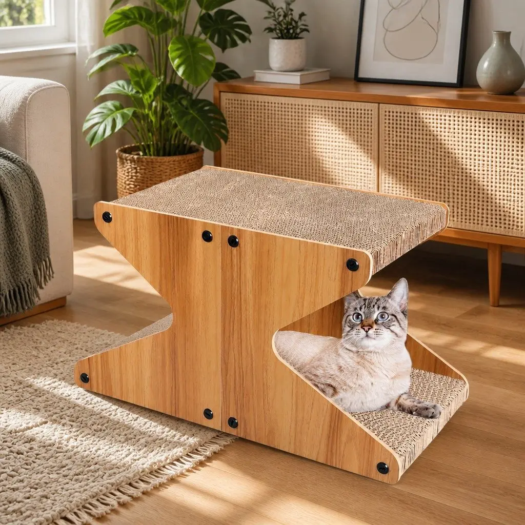 Cat Scratching Board Corrugated Cardboard MDF Frame 50cm x 25cm x 28cm