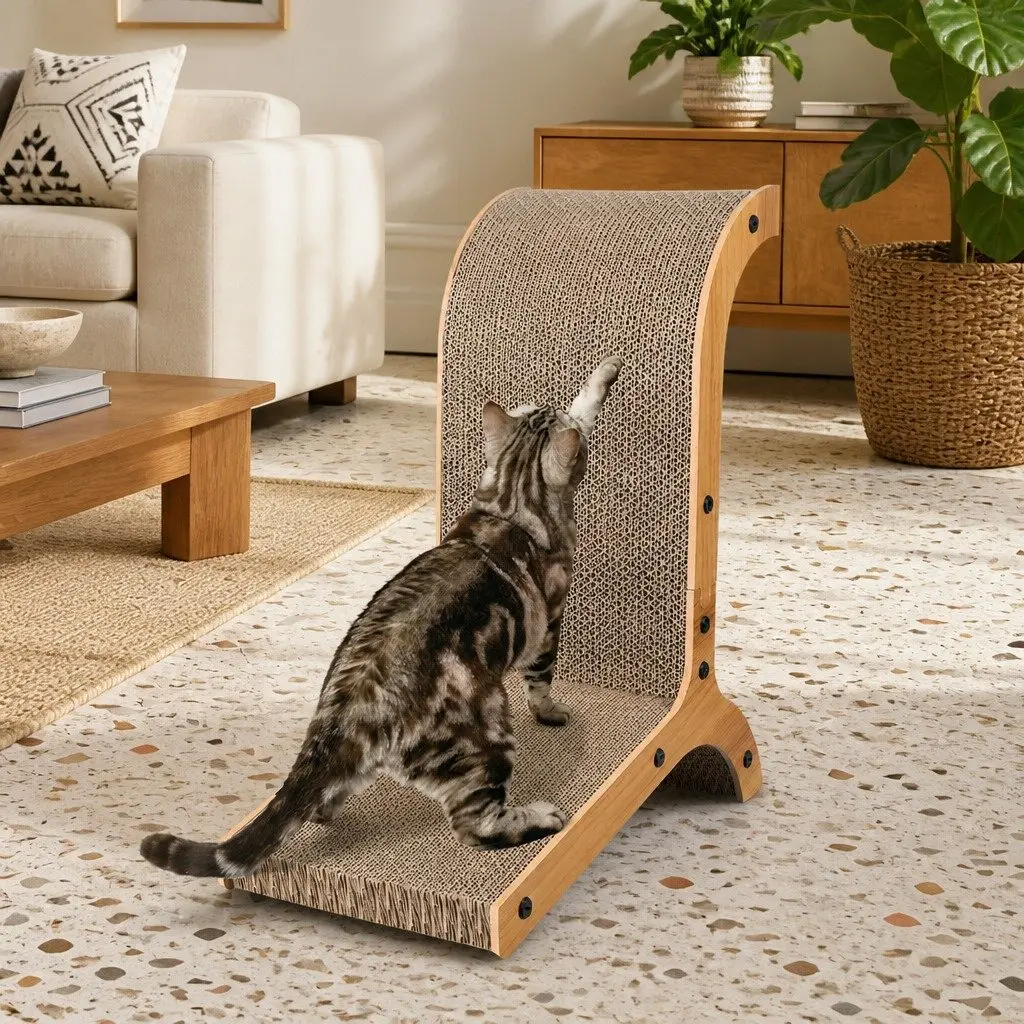Cat Scratch Pad Corrugated Cardboard MDF Frame 51cm x 25cm x 42cm