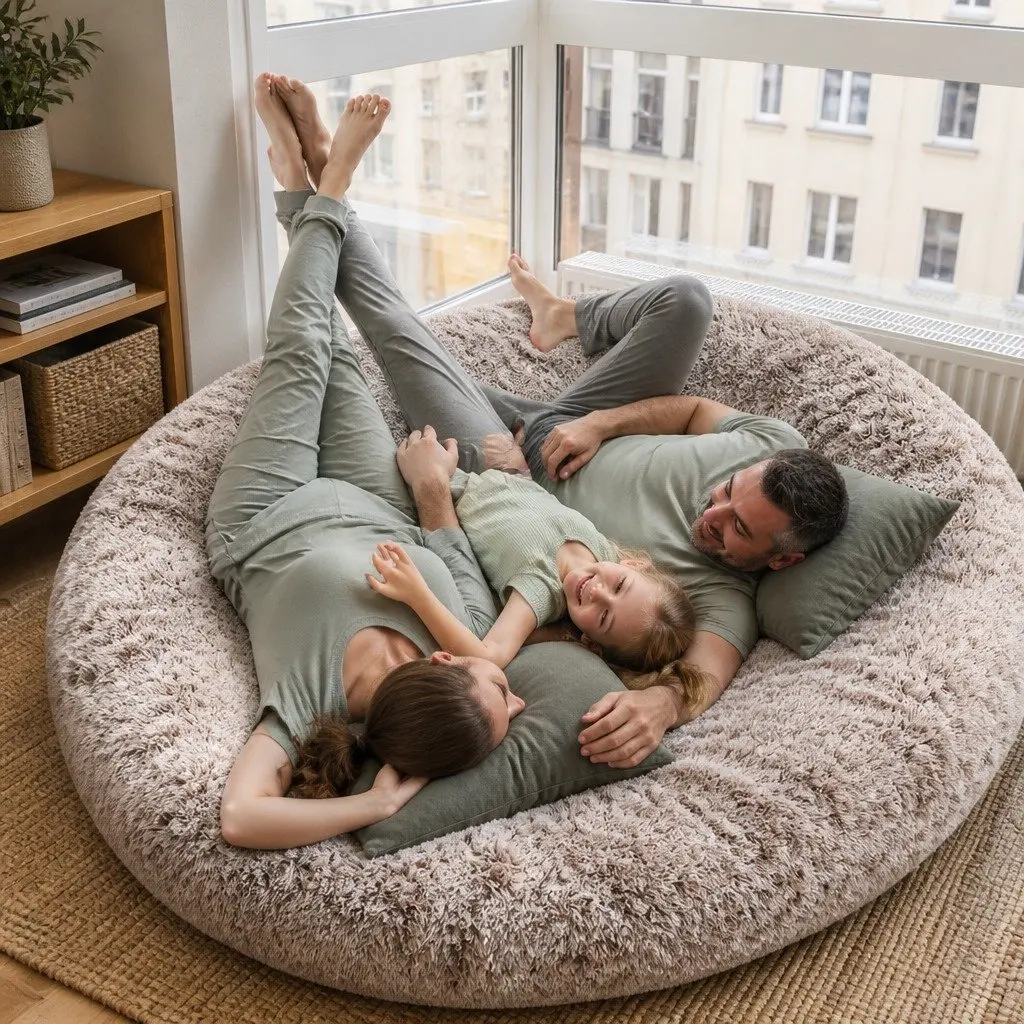 Human Size Pet Bed 1.8m Fluffy Nap Bed Faux Fur Floor Lounger Removable Cover