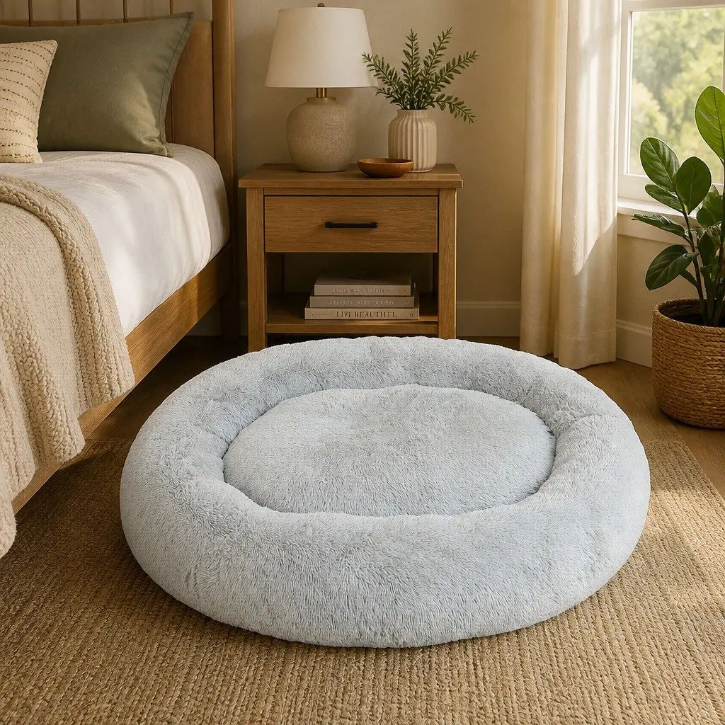 Large Pet Bed 1.8m Fluffy Grey Nap Bed Machine Washable Soft Comfortable