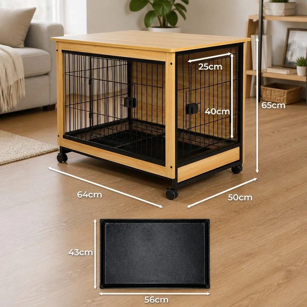 Wooden Dog Kennel Pet Crate End Table Medium M Size Two Doors Removable Tray