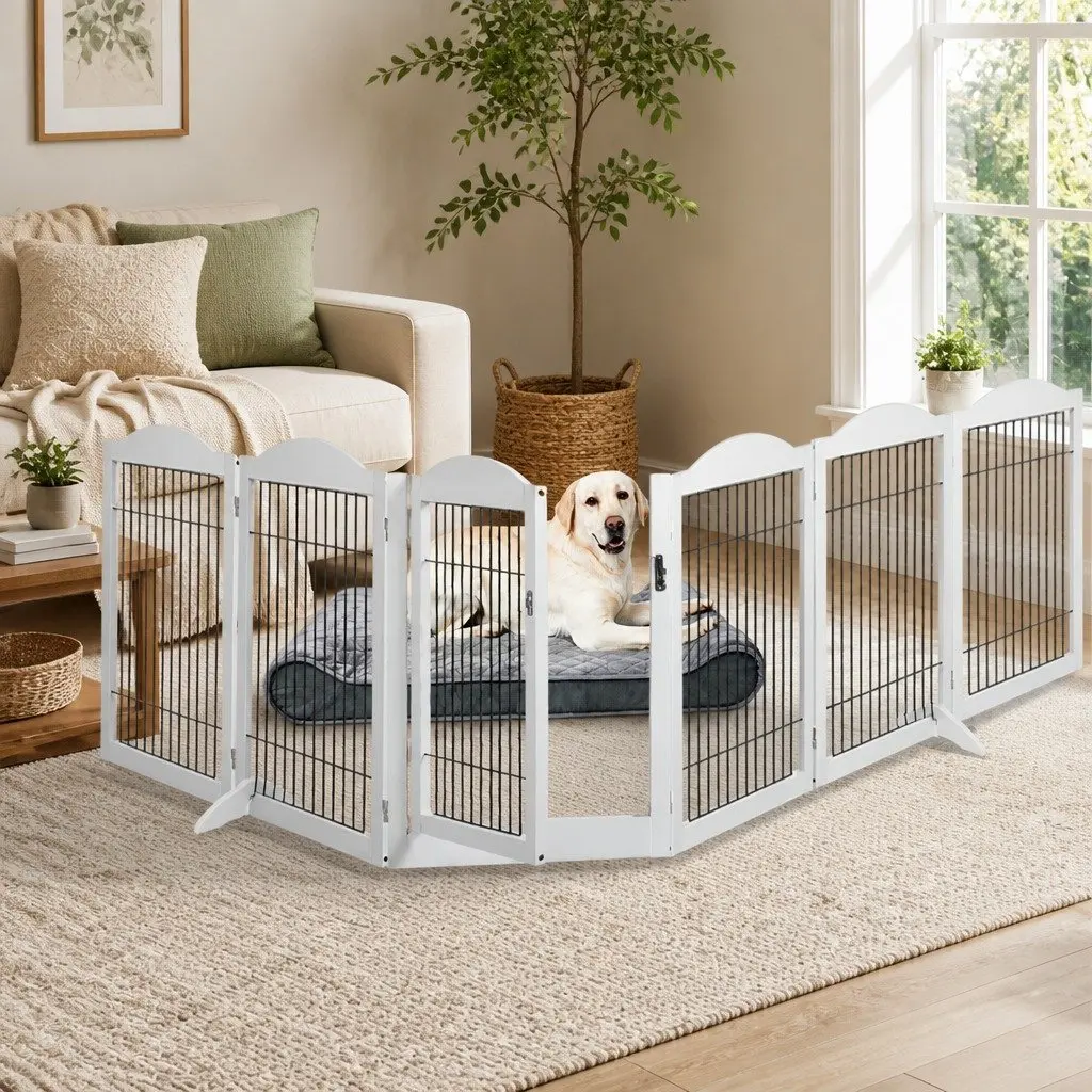Pet Dog Playpen Foldable 6 Panels Indoor Outdoor Enclosure White