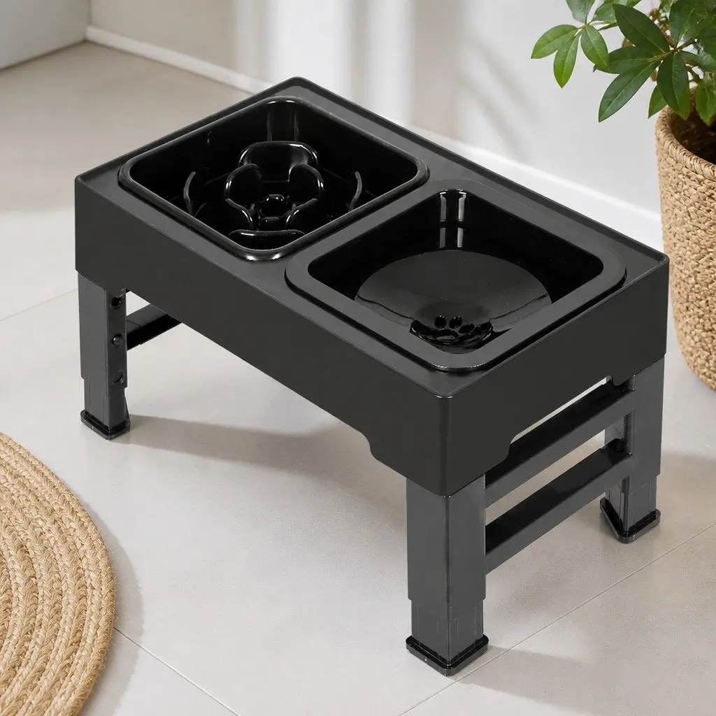 Elevated Pet Feeder 4 Height Adjustable Dog Cat Bowl Slow Feed Non-Slip Base