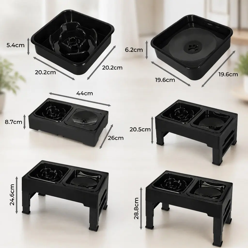 Elevated Pet Feeder Height Adjustable 4 Size Non-Slip Base