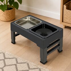 Elevated Pet Feeder 4 Height Adjustable Dog Cat Bowl Stainless Steel Non-Slip