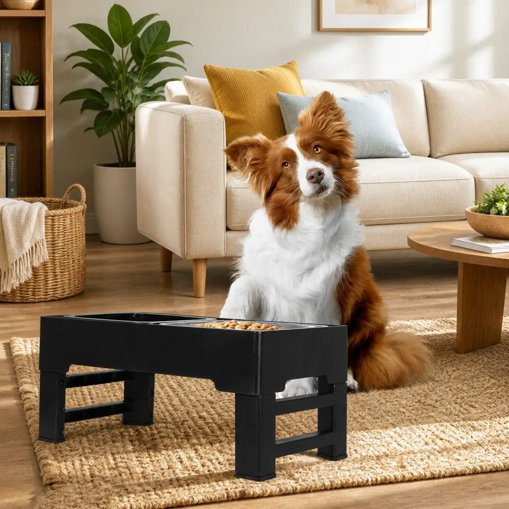 Elevated Pet Feeder Adjustable 4 Height Stainless Steel Non-Slip