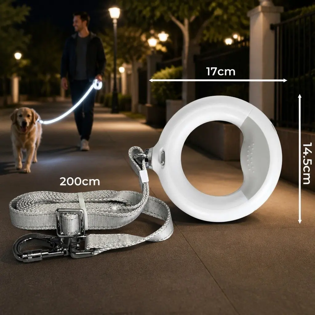 LED Dog Leash USB Rechargeable Night Safety Light 2m for Medium Large Dogs
