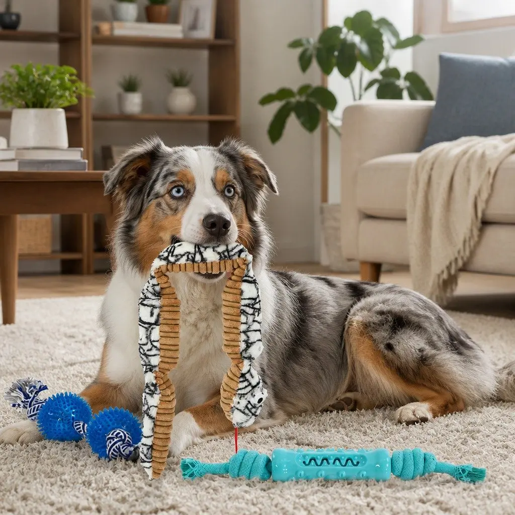Dog Chew Toys Set Squeaky Rope Frisbee 6 Piece