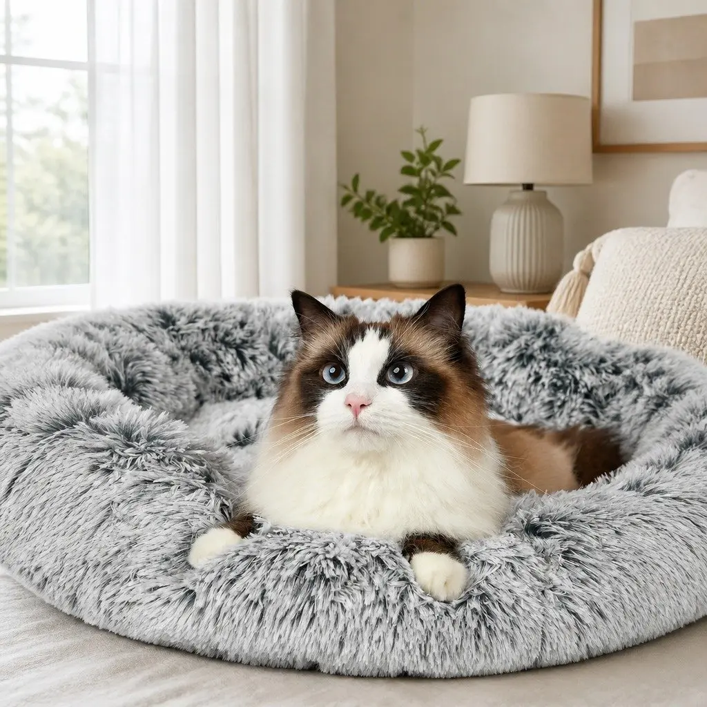Pet Bed Memory Foam Dog Donut Charcoal Medium Washable Cushion Bolster Rim