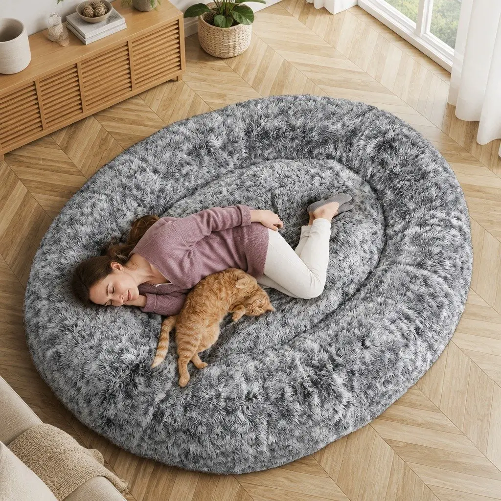 Memory Foam Floor Bed Cushion Charcoal Adult Size Removable Cover