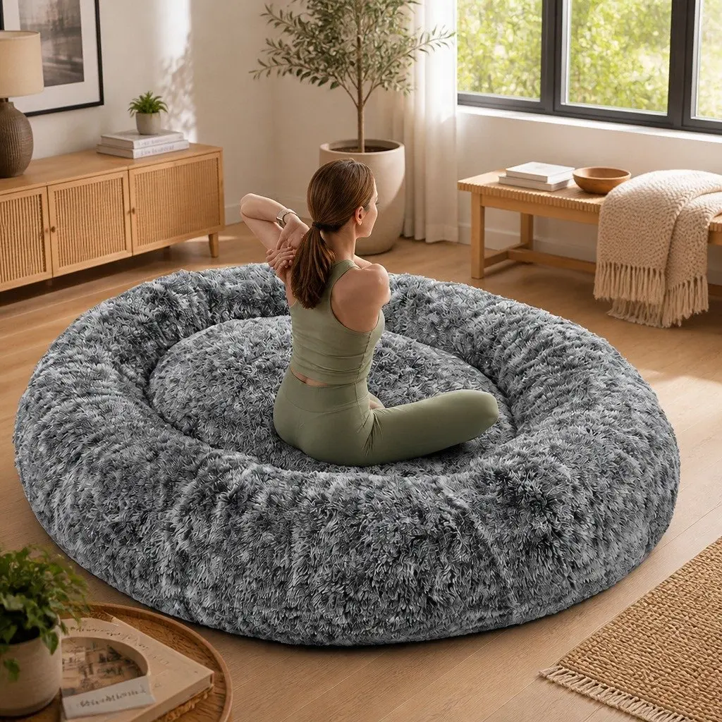 Memory Foam Floor Bed Cushion Charcoal Adult Size Removable Cover