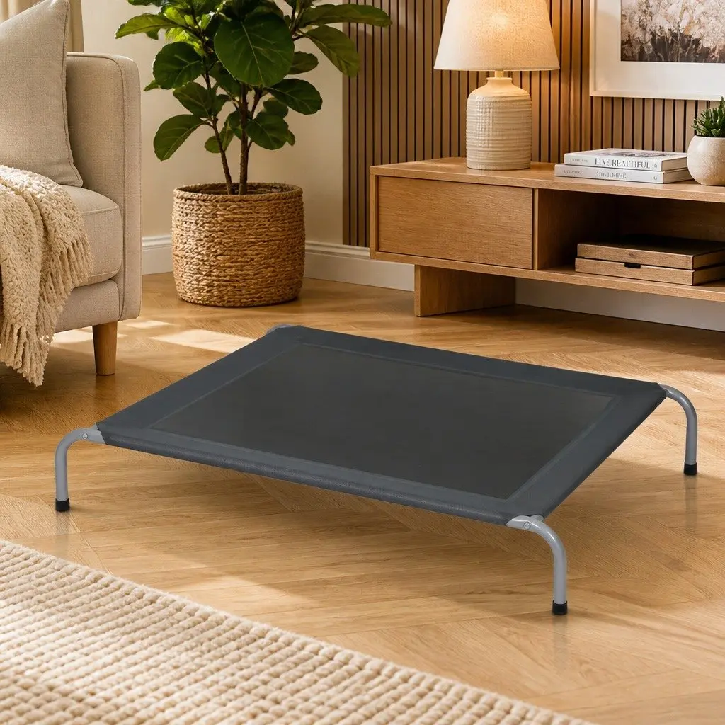 Elevated Pet Bed Trampoline Medium Grey Raised Frame Breathable Mesh