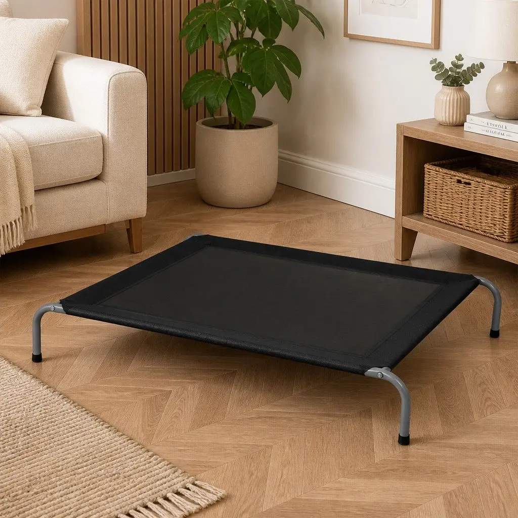 Elevated Trampoline Pet Bed XX-Large Raised Dog Cat Bed Steel Frame Mesh Black