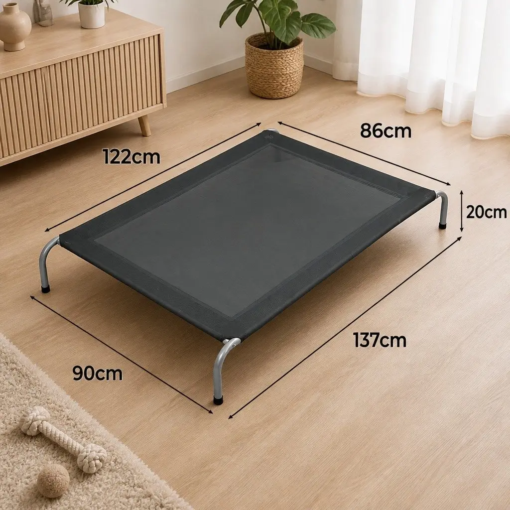 Elevated Pet Trampoline Bed Grey XXL Raised Dog Cat Sleeping Resting Frame