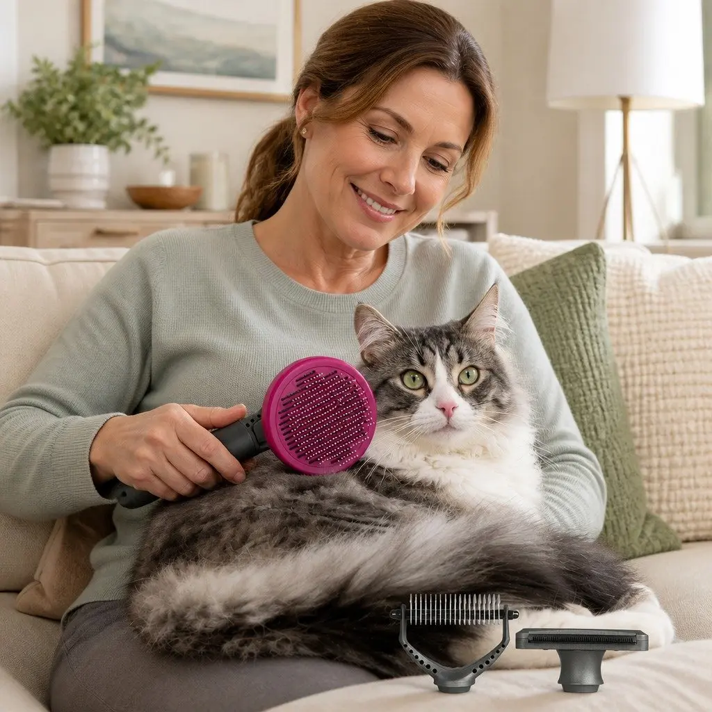Pet Grooming Tools Kit Dogs Cats Deshedding Brush Comb One-Click Hair Removal