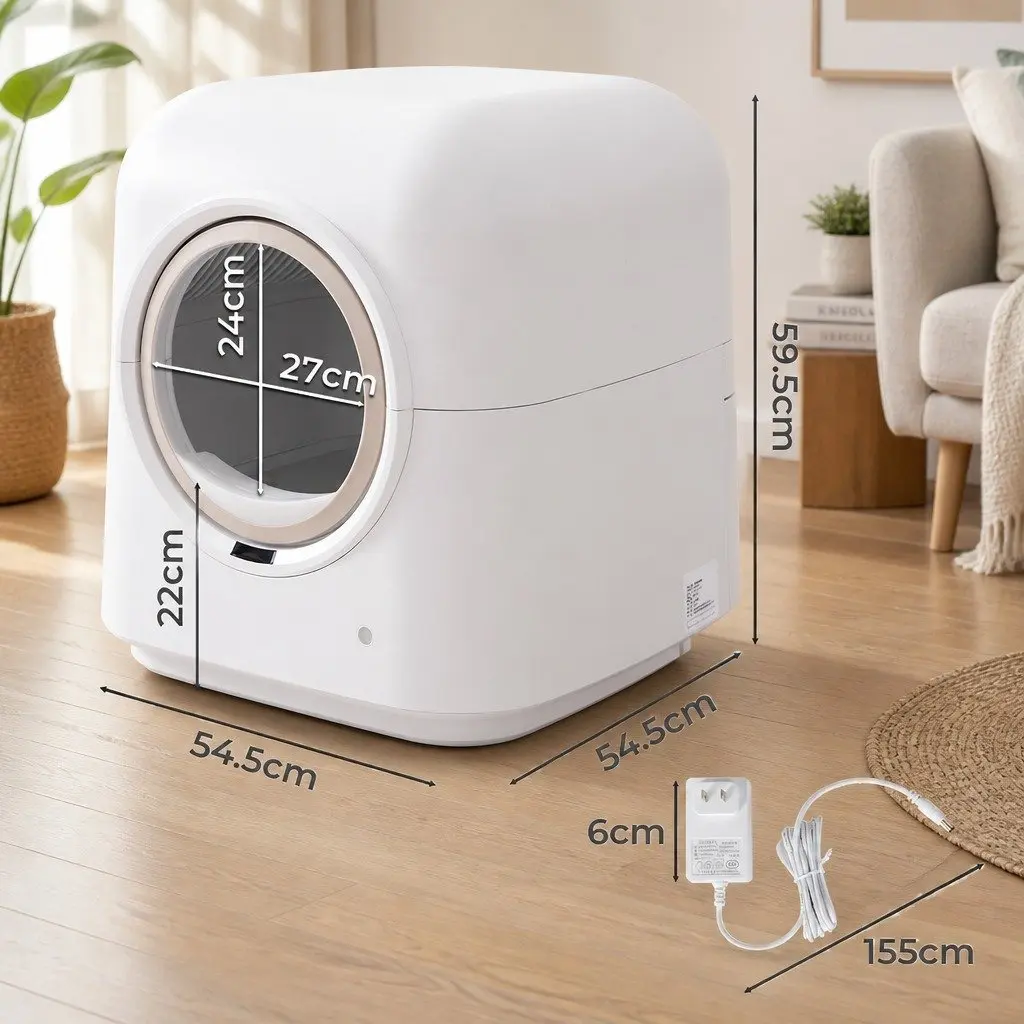 Automatic Cat Litter Box Self-Cleaning Wi-Fi Enabled 54.5cm x 54.5cm x 59.5cm