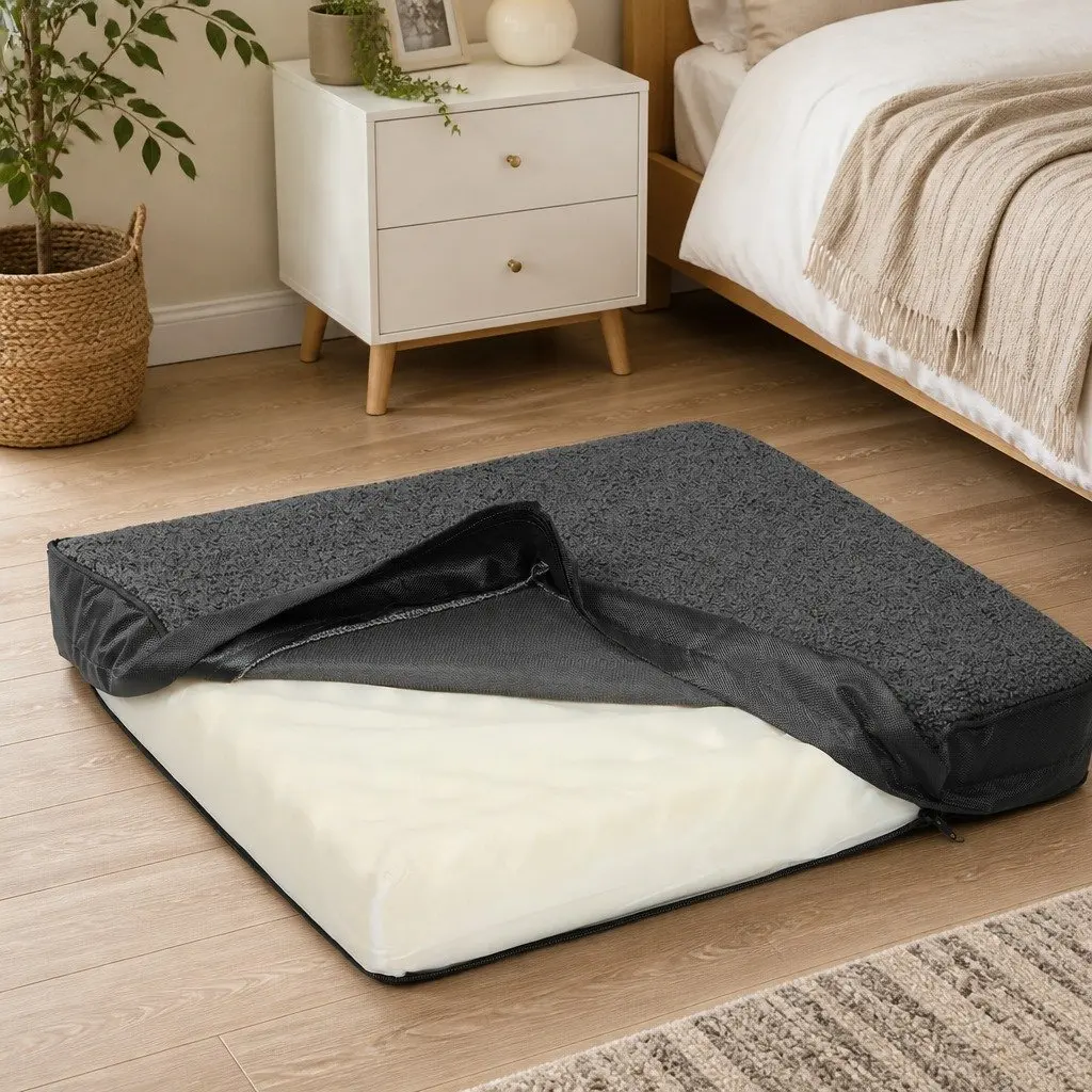 Orthopedic Pet Dog Bed Removable Washable Cover Waterproof Bolster Grey