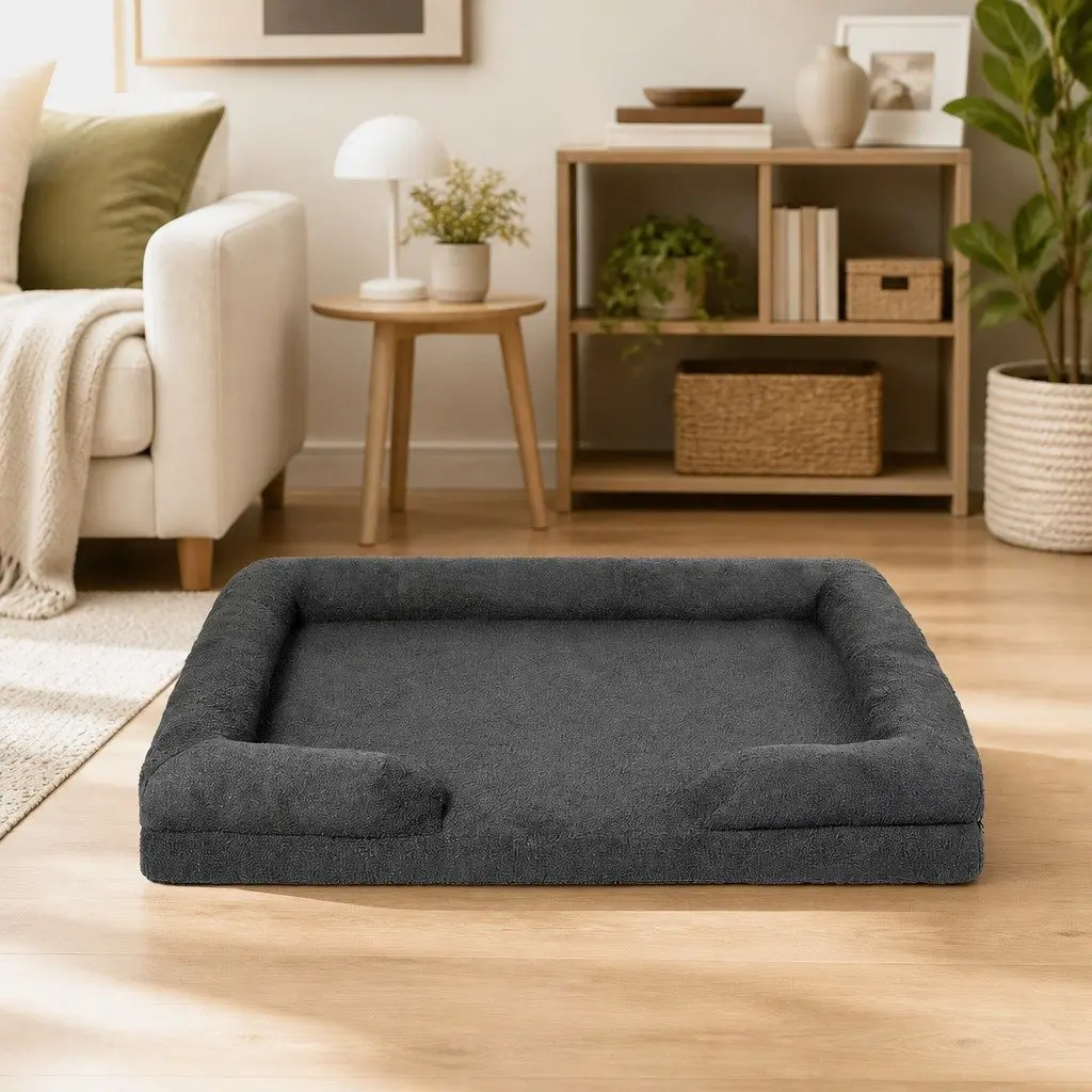 Pet Sofa Bed Memory Foam Orthopaedic Dog Cat Cushion Raised Rim Washable Large