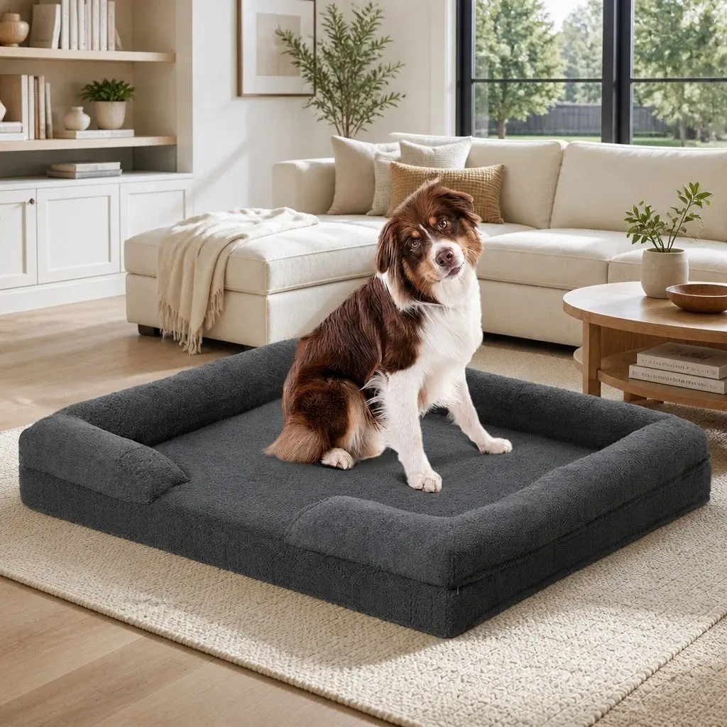 Pet Sofa Bed Memory Foam Orthopaedic Dog Cat Cushion Raised Rim Washable Large