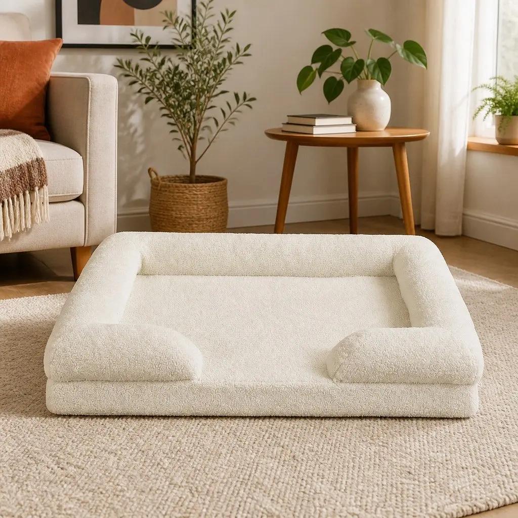 Memory Foam Pet Sofa Bed Orthopaedic Dog Cat Lounger Raised Rim Washable Cover