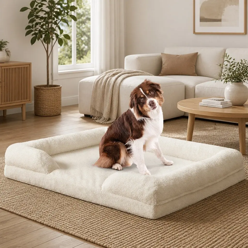 Memory Foam Pet Sofa Bed Orthopedic Dog Cat Lounger Raised Rim Washable Cover