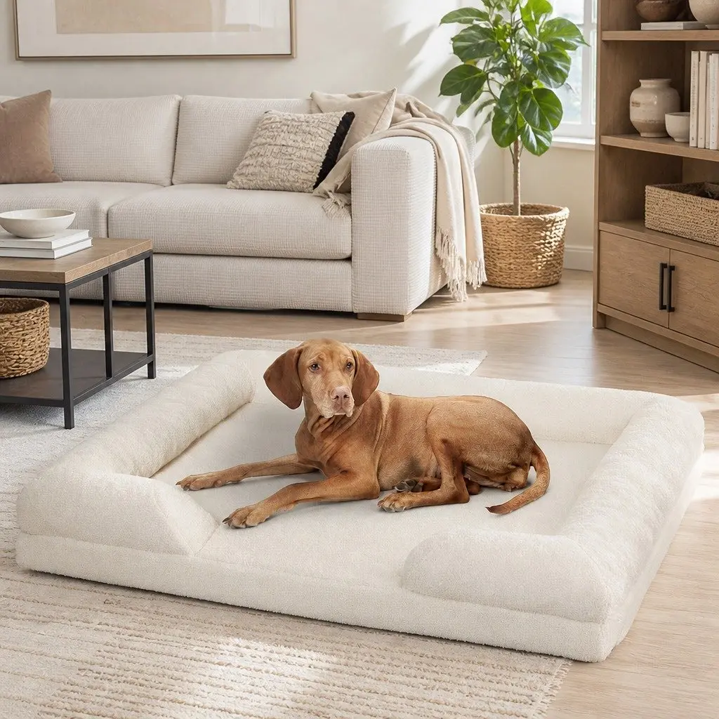 Memory Foam Pet Sofa Bed Orthopedic Dog Cat Lounger Raised Rim Washable Cover