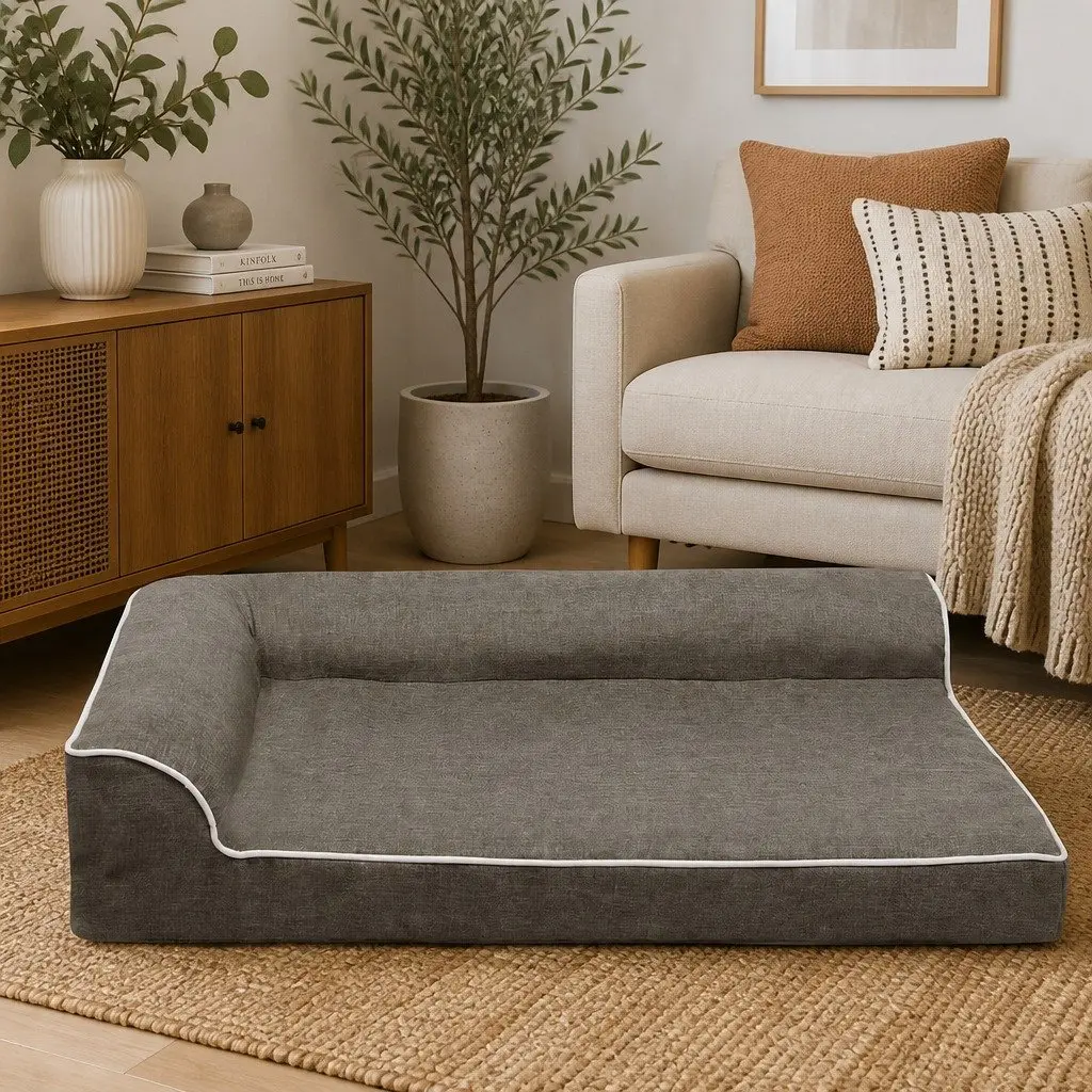 Orthopedic Dog Bed L-Shaped Memory Foam Large Coffee