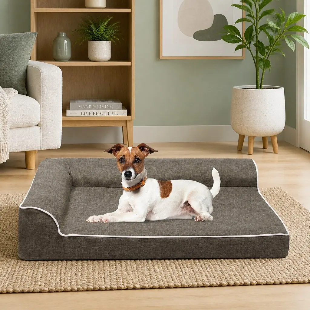 Orthopedic Dog Bed L-Shaped Memory Foam Large Coffee