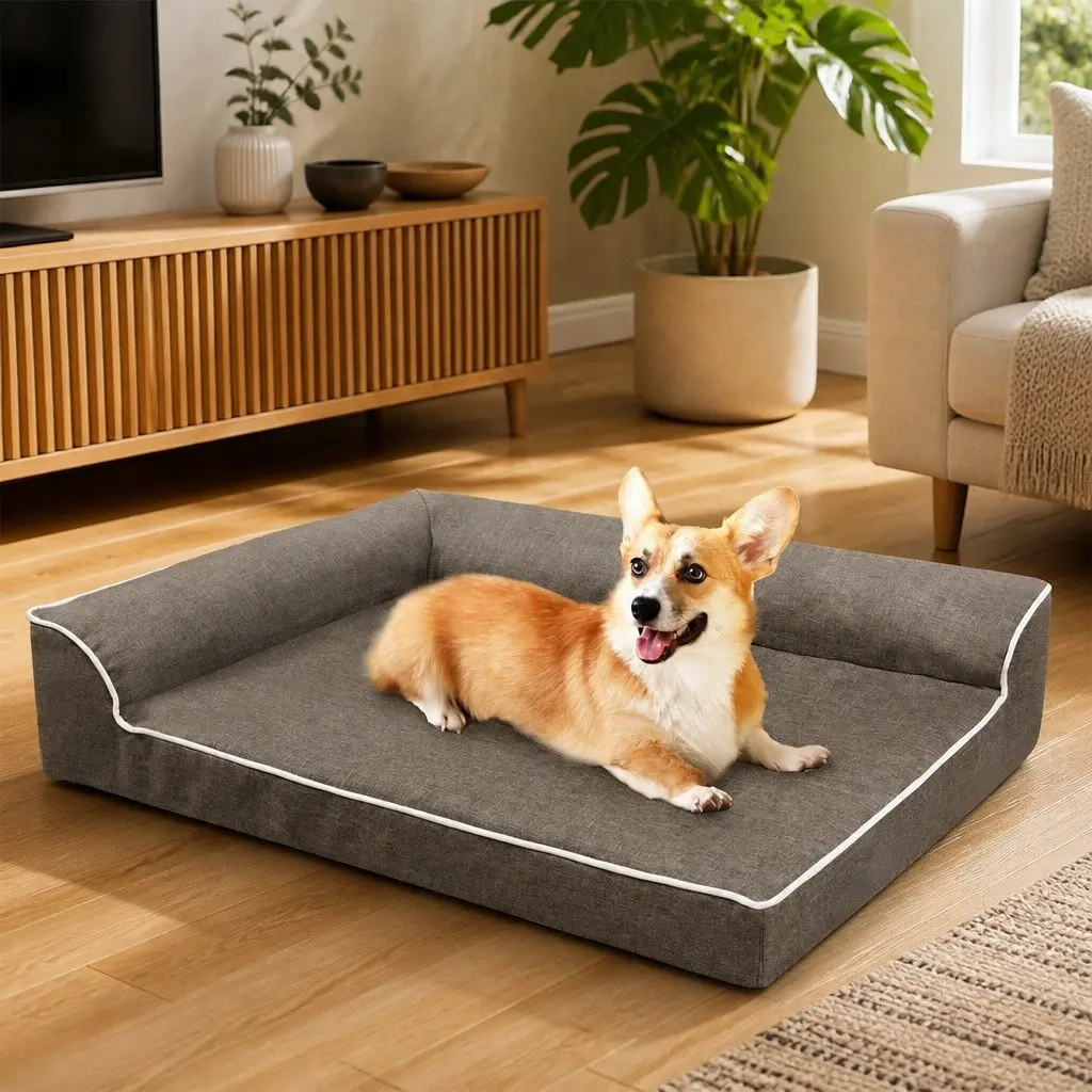 Orthopedic Dog Bed L-Shaped Memory Foam Large Coffee