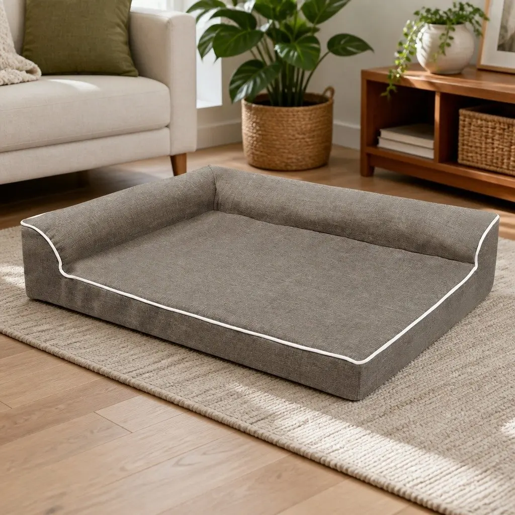 Pet Bed Orthopedic Support Medium Coffee L-Shaped Bolster for Dogs