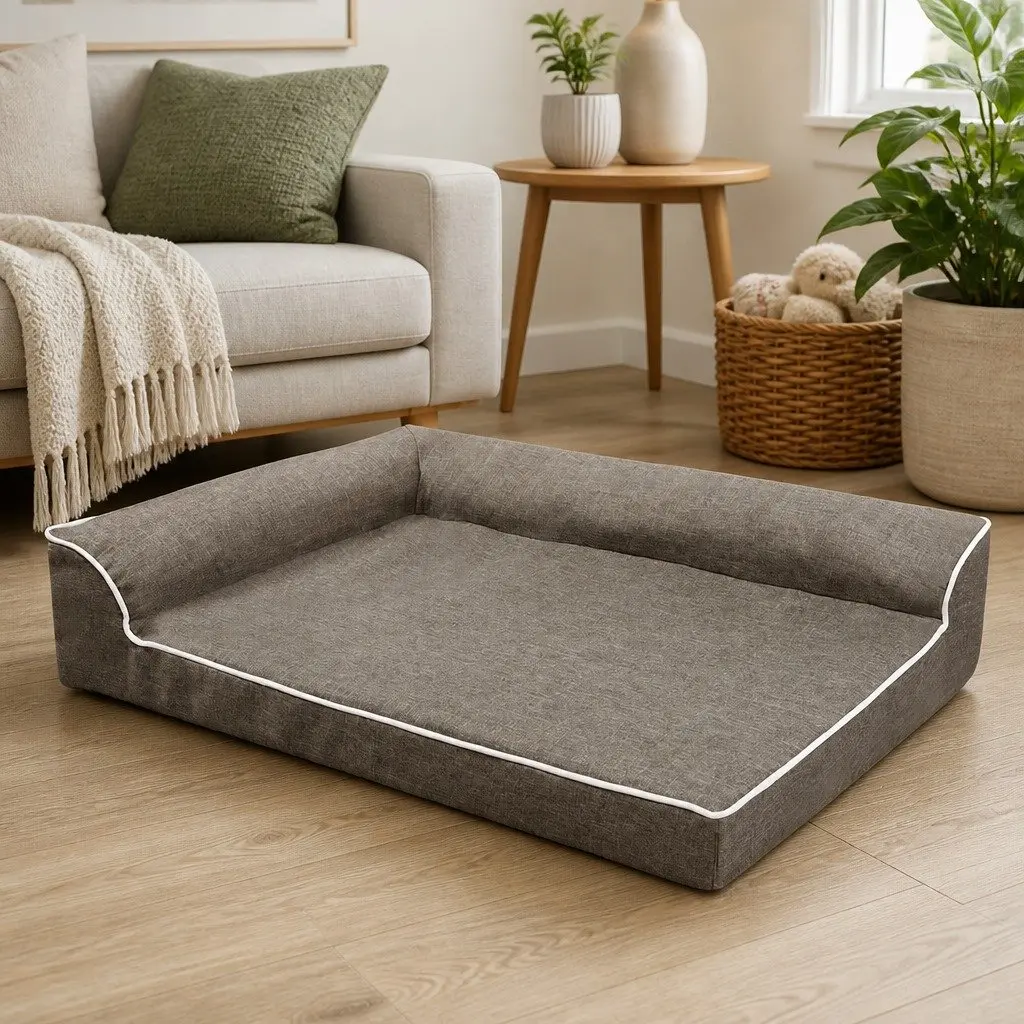 Pet Bed Orthopedic Support Medium Coffee L-Shaped Bolster for Dogs