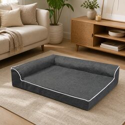 Orthopedic Dog Bed Large Grey Memory Foam Pet Sofa Bolster Lounger Support