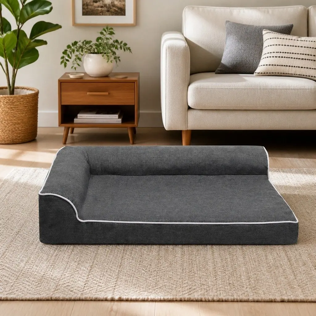 Orthopedic Dog Bed Large Grey Memory Foam Bolster Sofa Support