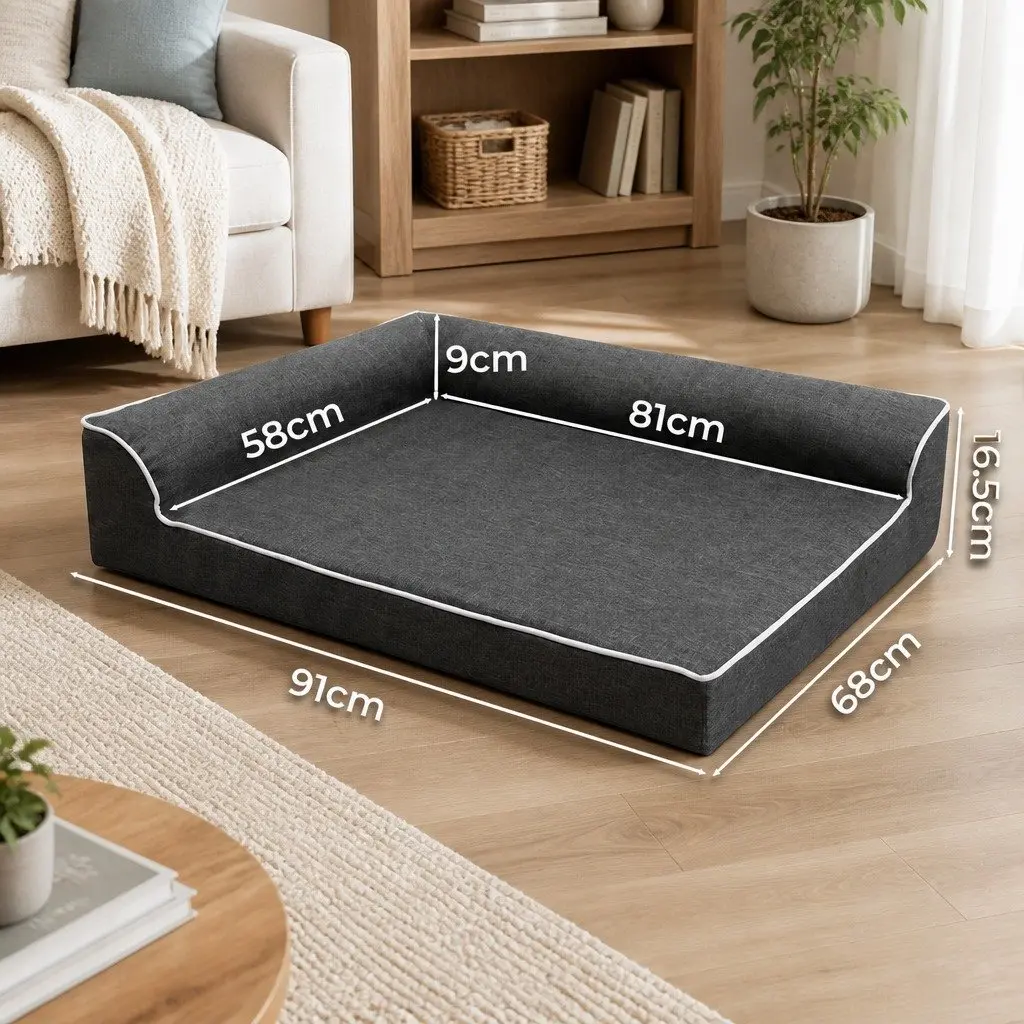 Orthopedic Dog Bed Large Grey Memory Foam Bolster Sofa Support