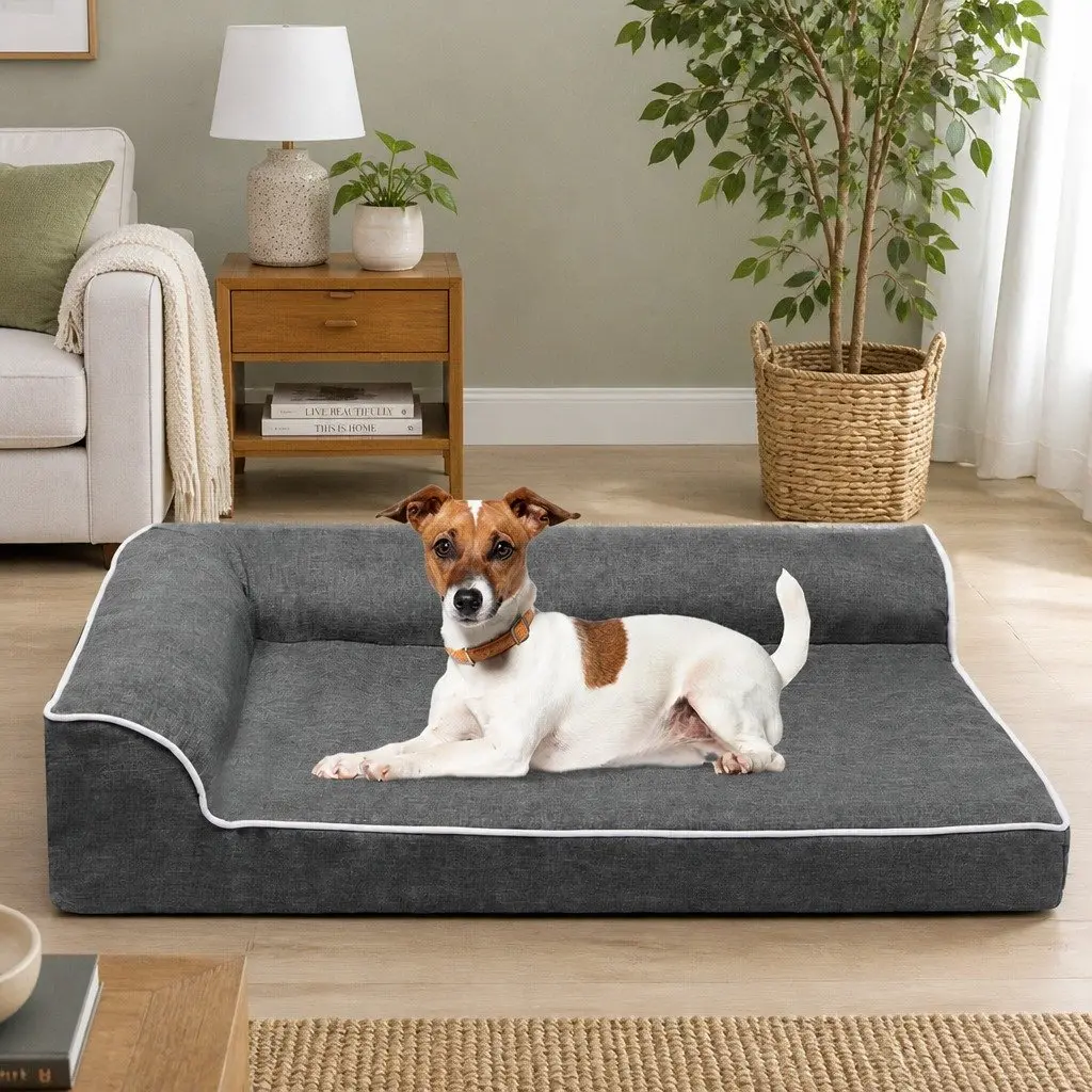 Orthopedic Dog Bed Large Grey Memory Foam Bolster Sofa Support