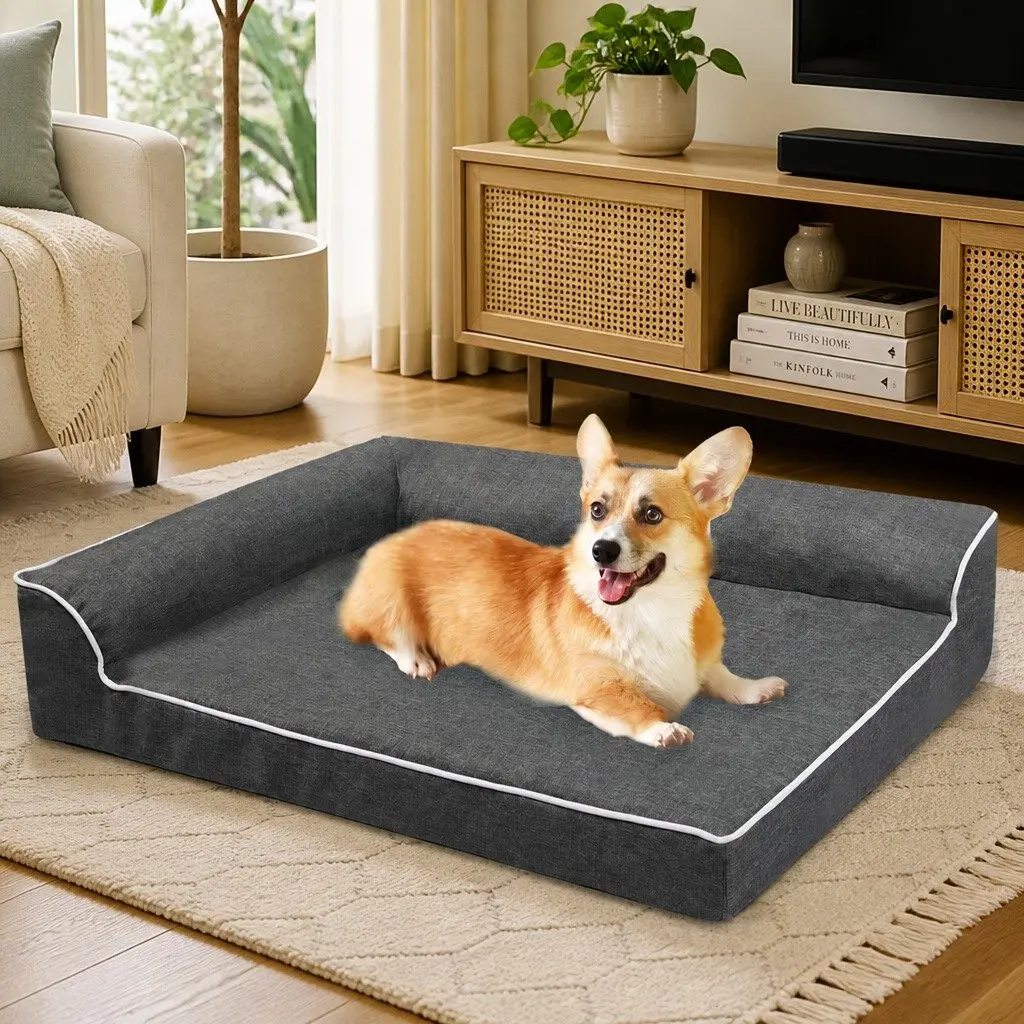 Orthopedic Dog Bed Large Grey Memory Foam Bolster Sofa Support