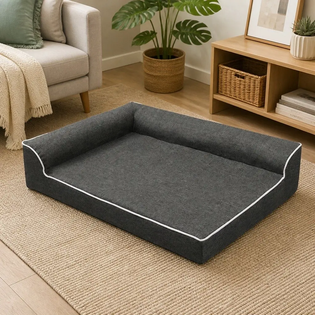 Orthopedic Dog Bed Large Grey Memory Foam Bolster Sofa Support