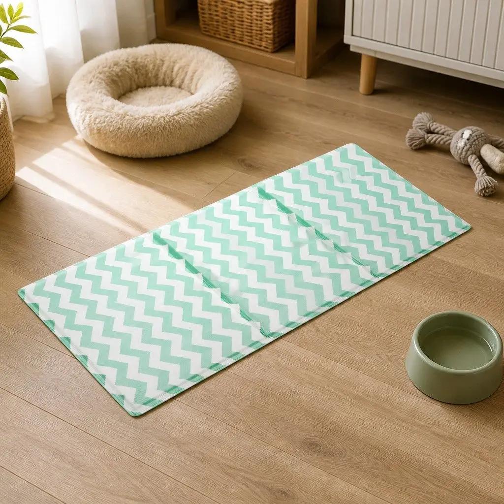 Pet Cooling Mat Large Green Textured Foldable Portable No-Fill Dog Cat Summer