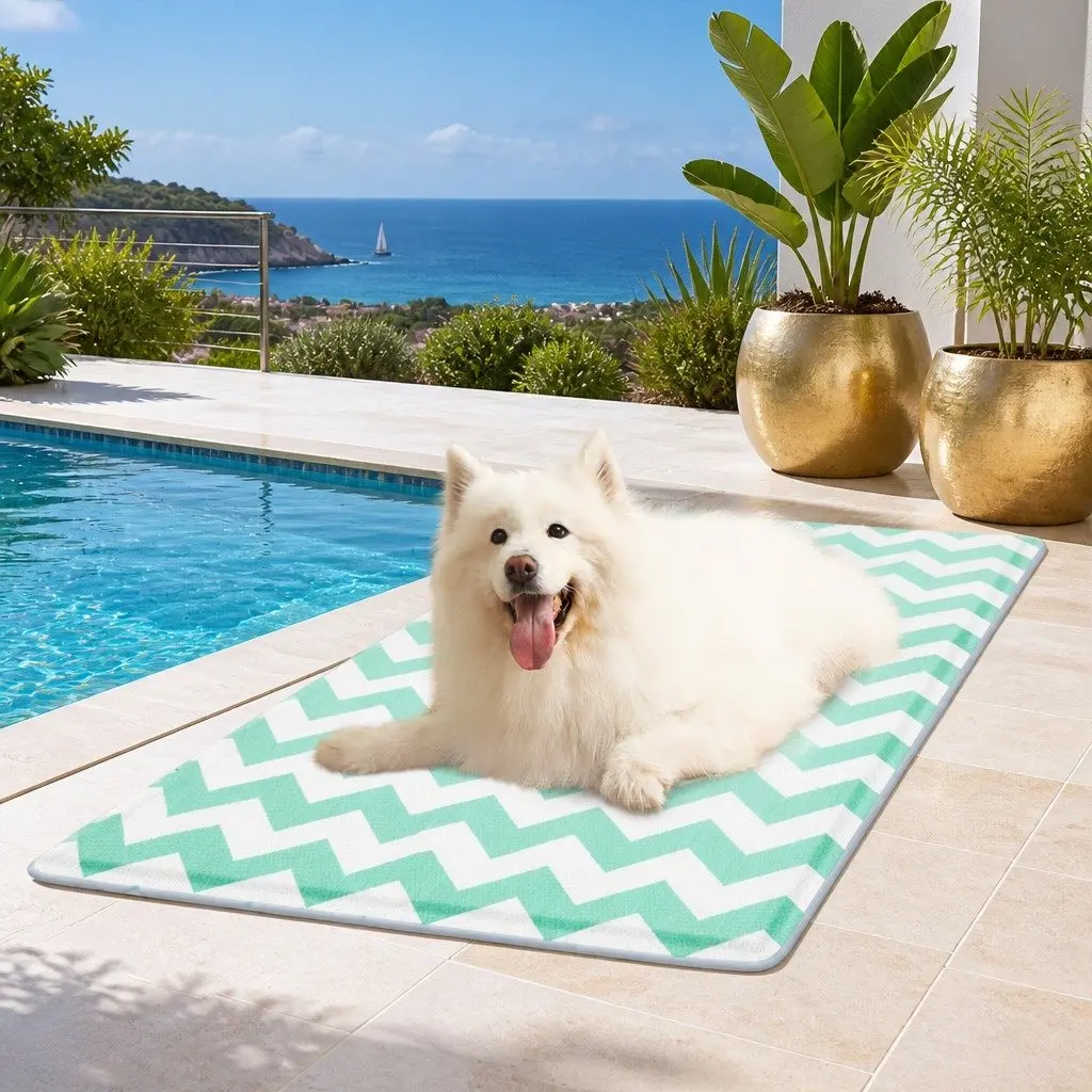 Pet Cooling Mat Large Green Textured Foldable Portable No-Fill Dog Cat Summer