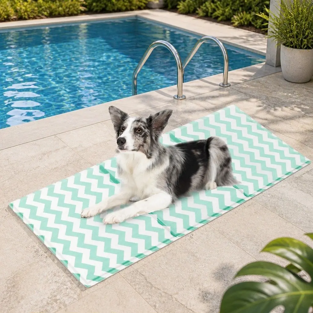 Pet Cooling Mat Large Green Textured Foldable Portable No-Fill Dog Cat Summer