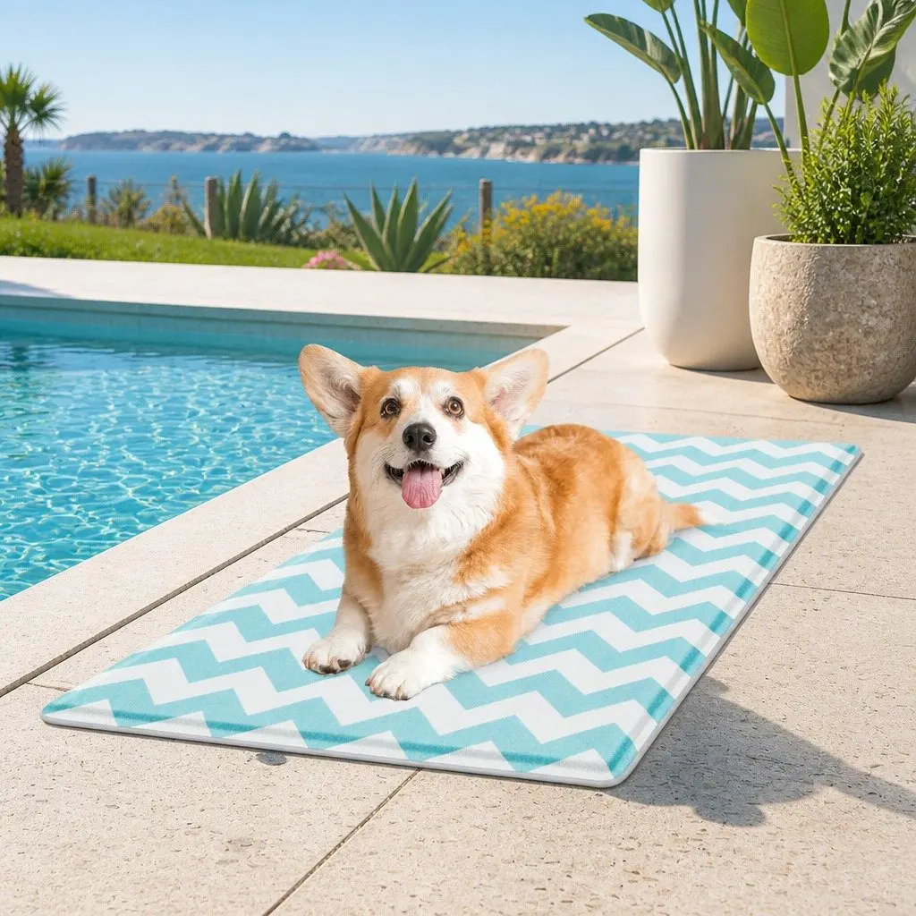 Pet Cooling Mat Textured Surface Blue 50cm x 65cm Foldable Portable Pressure-Resistant