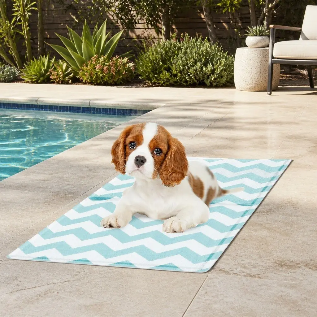 Pet Cooling Mat S Blue Textured Surface Foldable Portable Soft Foam Dog Cat Bed